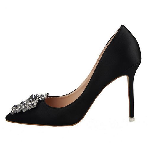 Ladies Crystal Heels Wedding Pumps Dress Party Shoes Black