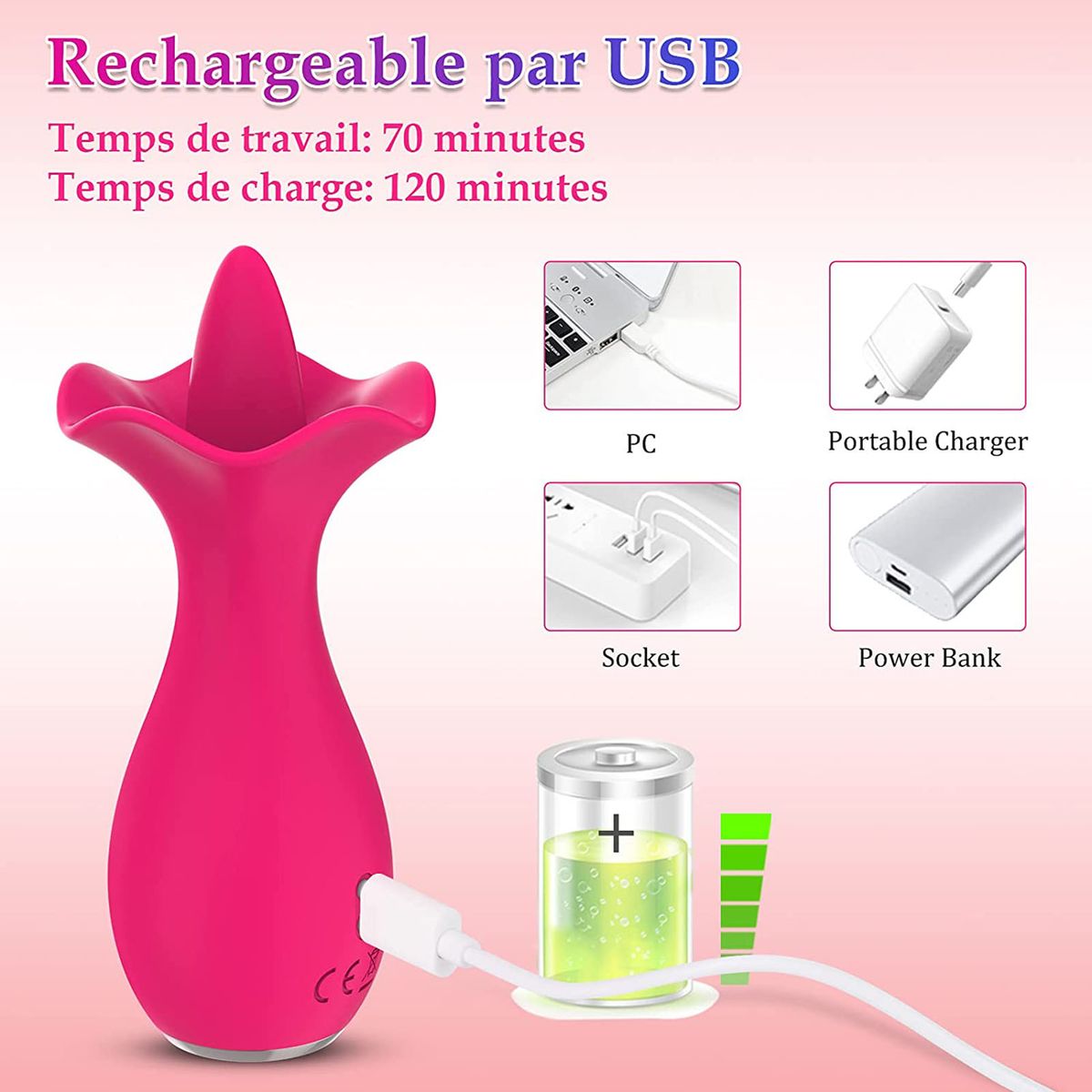Tongue Vibrator 10 Modes Silicone Waterproof Rechargeable
