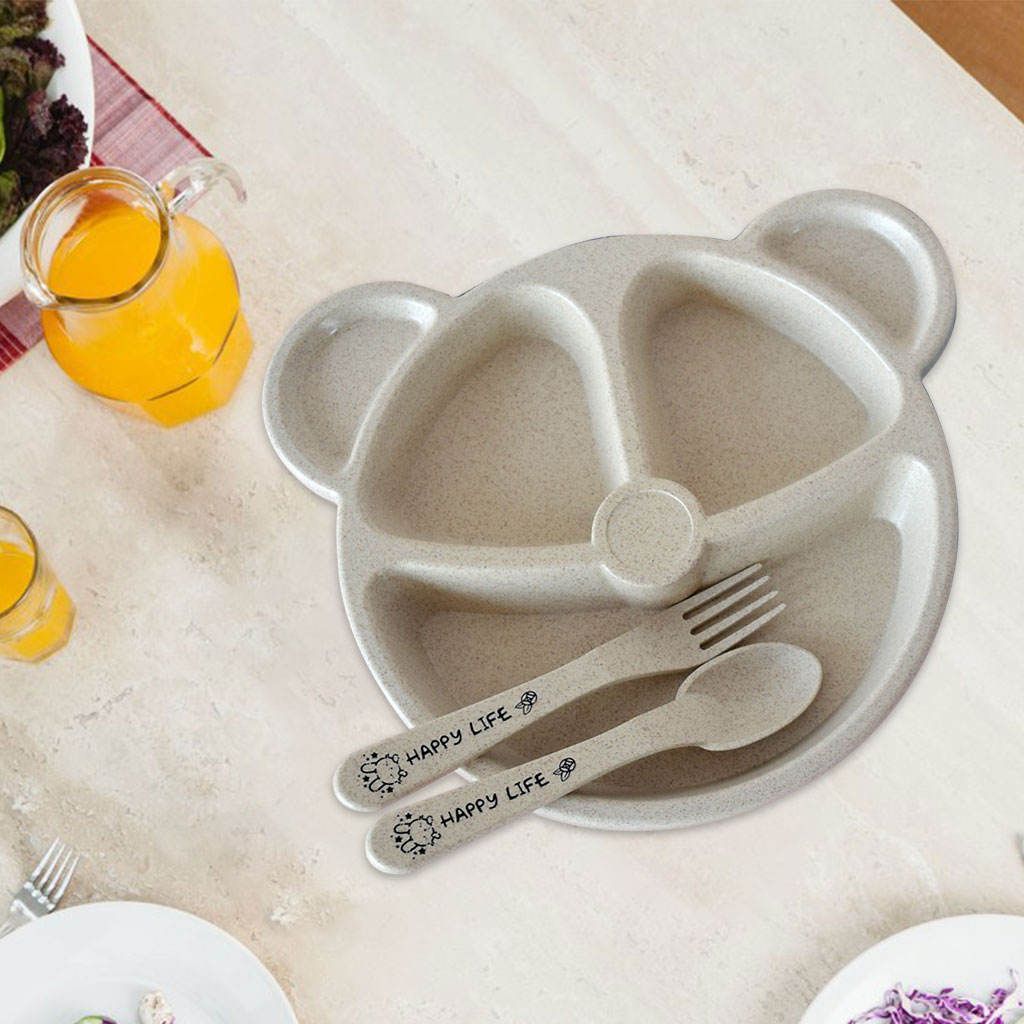 Divided Plates Set 3-Compartment Kids Dinnerware For Lunch Warm White