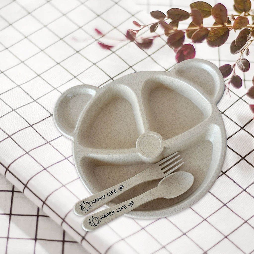 Divided Plates Set 3-Compartment Kids Dinnerware For Lunch Warm White