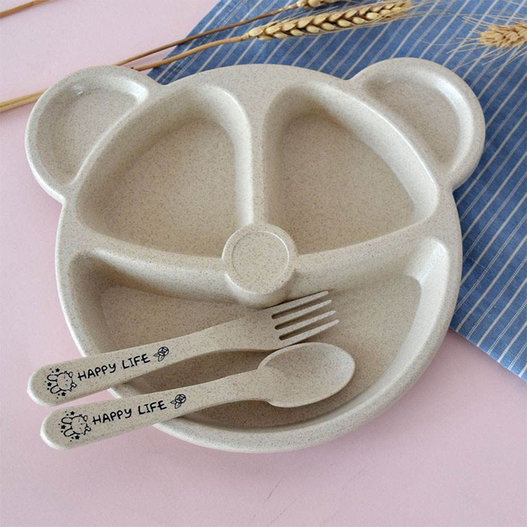 Divided Plates Set 3-Compartment Kids Dinnerware For Lunch Warm White