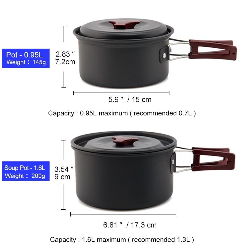 Camping Cookware Set Outdoor Pot Tableware Kit Cooking Water Kettle Pan Travel Cutlery