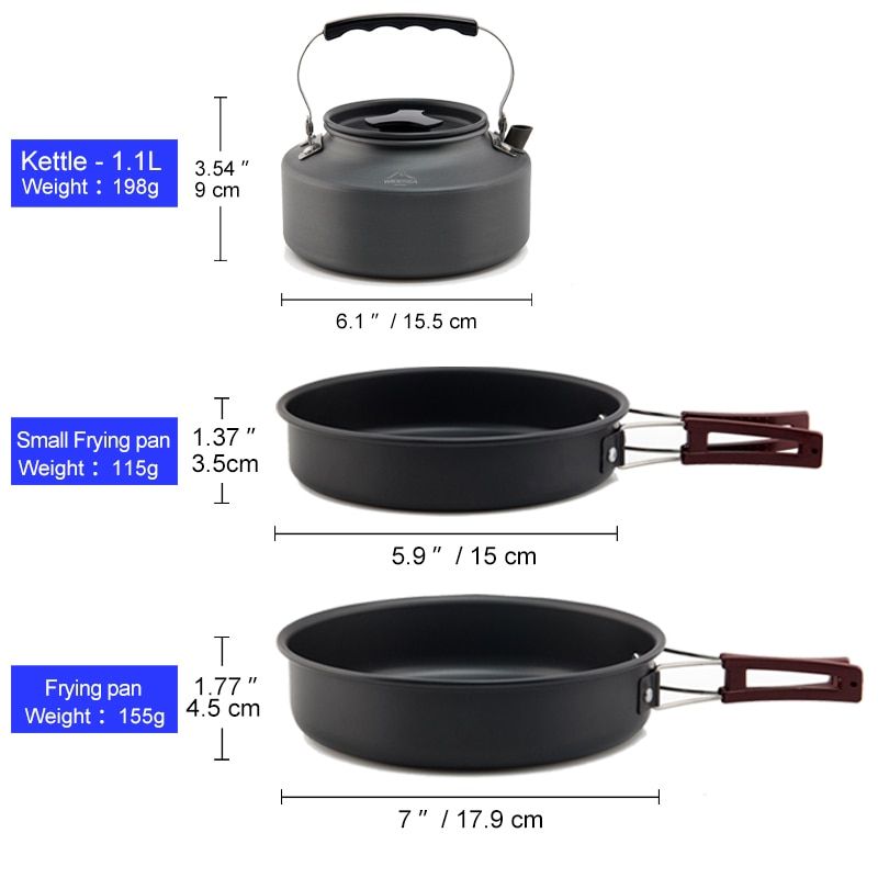 Camping Cookware Set Outdoor Pot Tableware Kit Cooking Water Kettle Pan Travel Cutlery