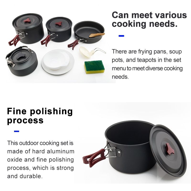 Camping Cookware Set Outdoor Pot Tableware Kit Cooking Water Kettle Pan Travel Cutlery