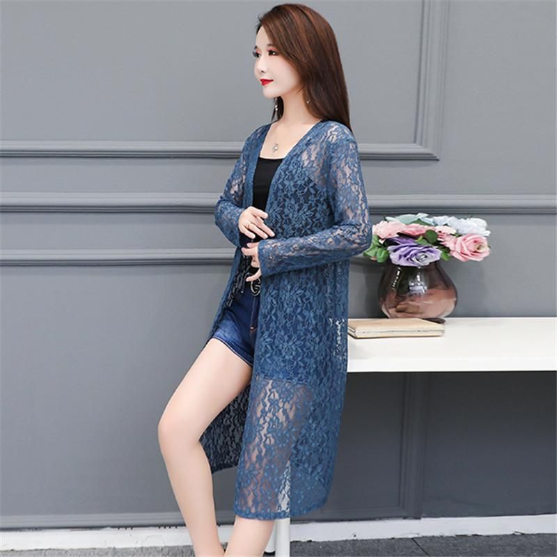 Lace Shawl Tops Women Coat Summer Thin Sun Protection Clothing Femme Loose Female Jacket Mid-Length Cardigan Ladies H1316