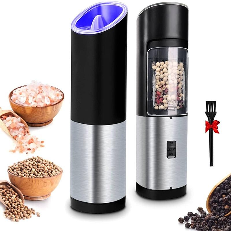 Electric Spice Coffee Mill Grinder Adjustable Coarseeeness Herb Salt and Pepper with Blue LED Light Stainless Steel Kitchen Tools