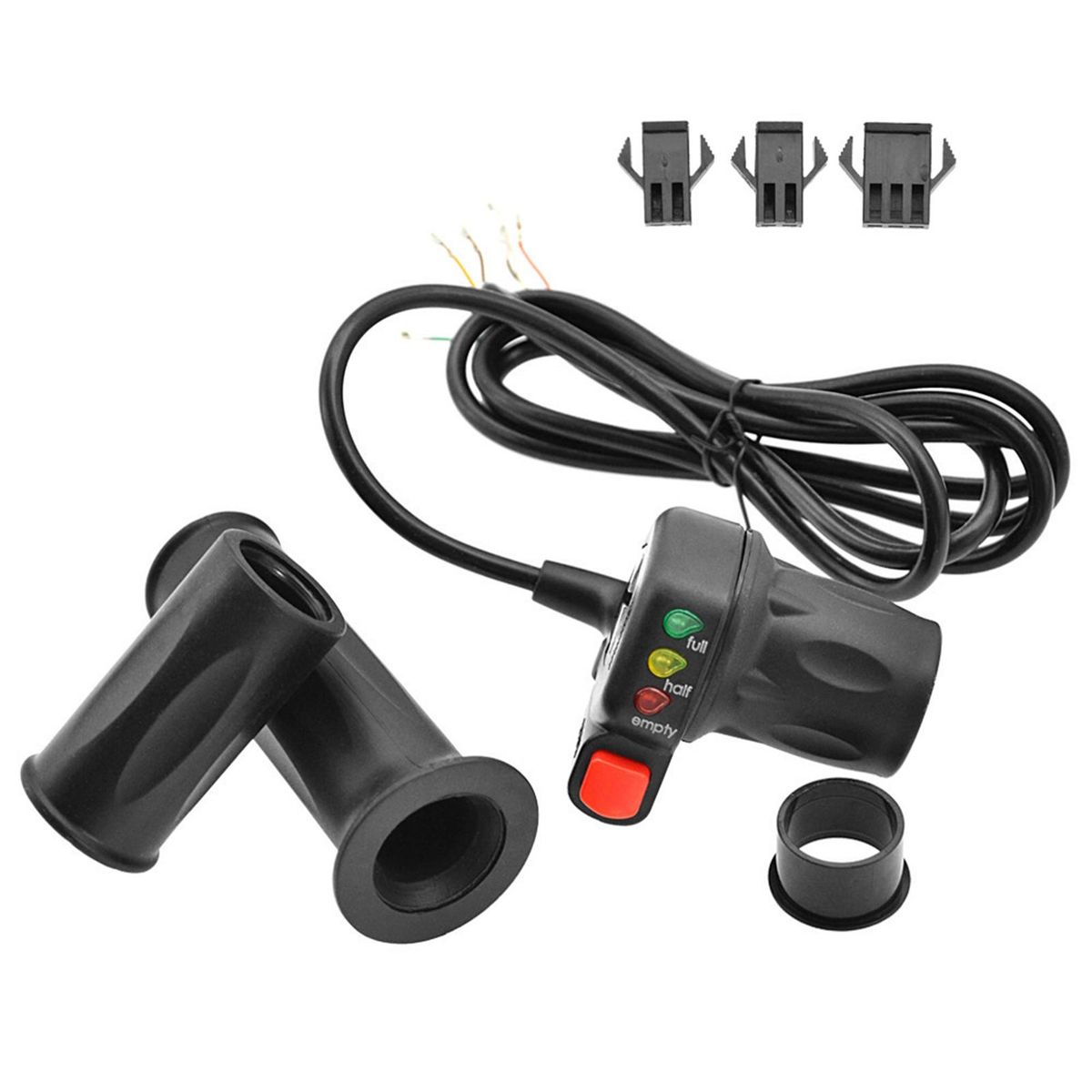36V/48V Right and Left Electric Bike Handlebar Throttle Grip with Battery Indicator Power Switch Ebike Twist Throttle Handle Thumb Throttle