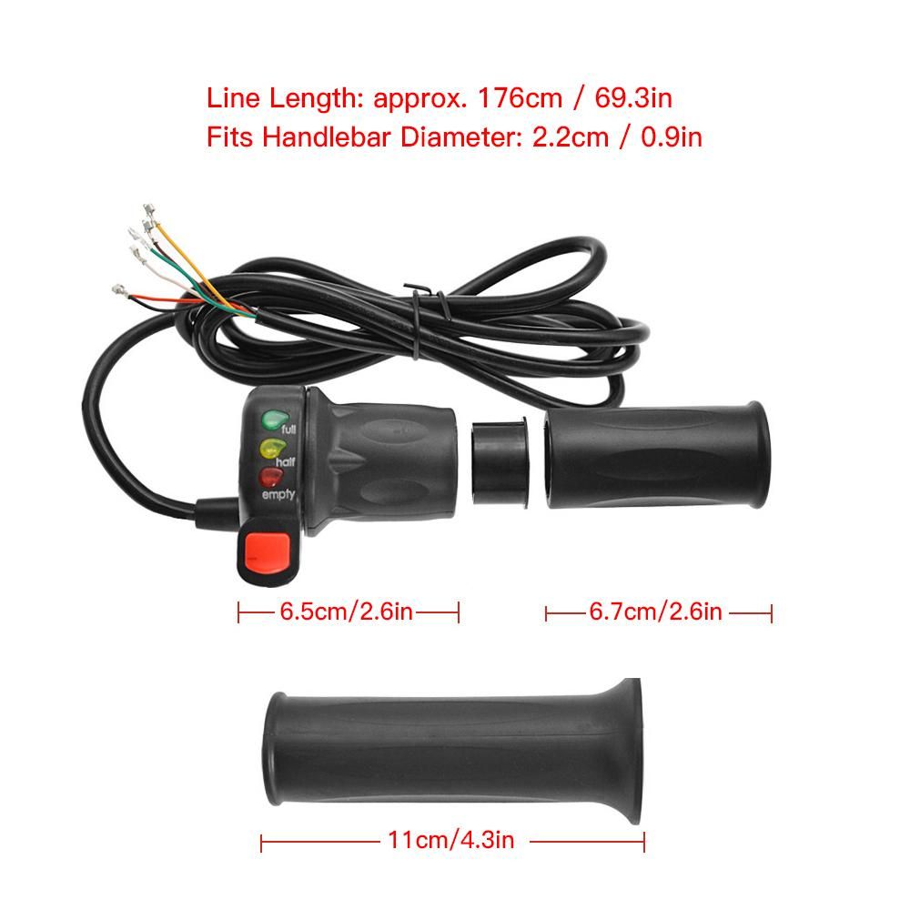 36V/48V Right and Left Electric Bike Handlebar Throttle Grip with Battery Indicator Power Switch Ebike Twist Throttle Handle Thumb Throttle