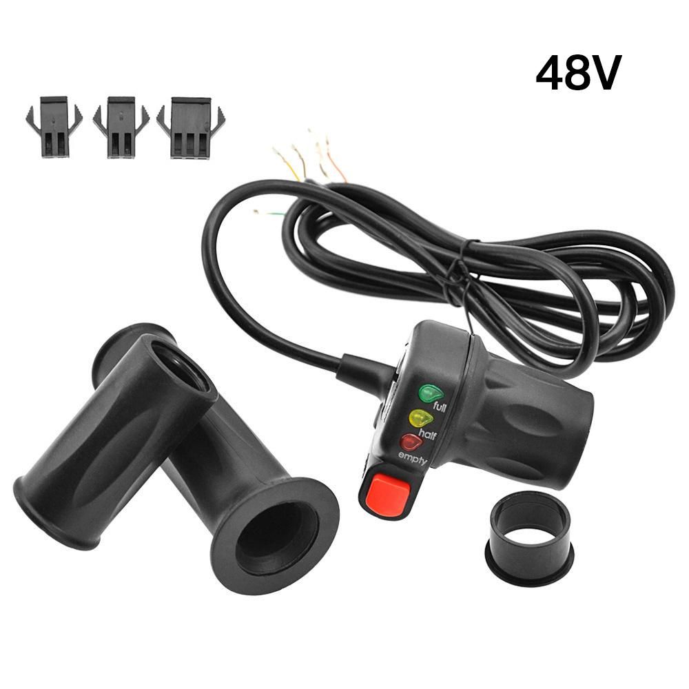 36V/48V Right and Left Electric Bike Handlebar Throttle Grip with Battery Indicator Power Switch Ebike Twist Throttle Handle Thumb Throttle