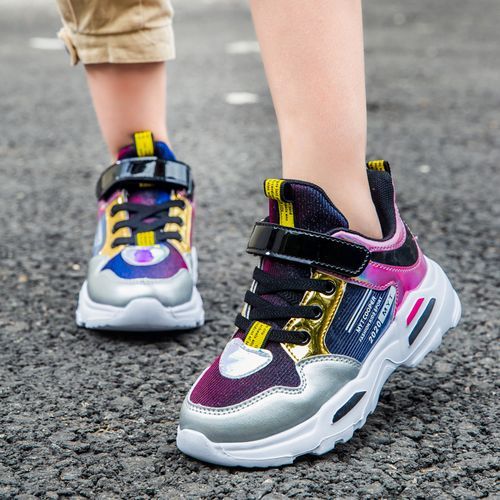 New Children's High-end Sneakers Breathable Fashion Sneakers For Girls-black And Silver
