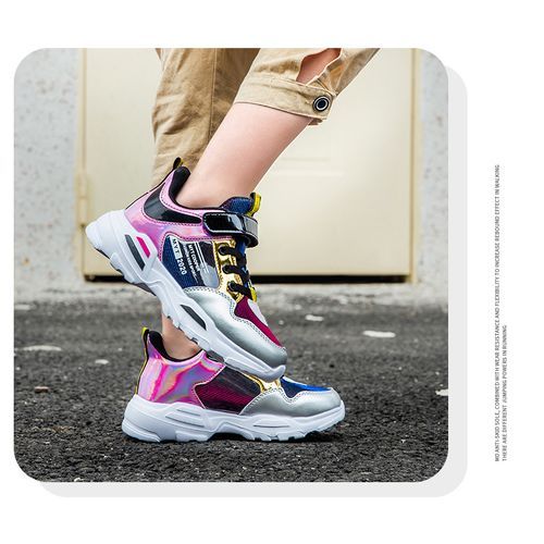 New Children's High-end Sneakers Breathable Fashion Sneakers For Girls-black And Silver