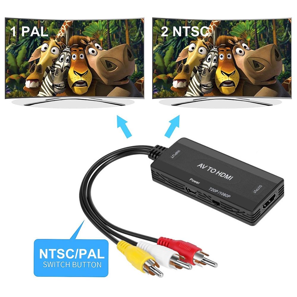 AV To HDMI Converter 3 CVBS RCA Adapter, Supports PAL NTSC 1080P