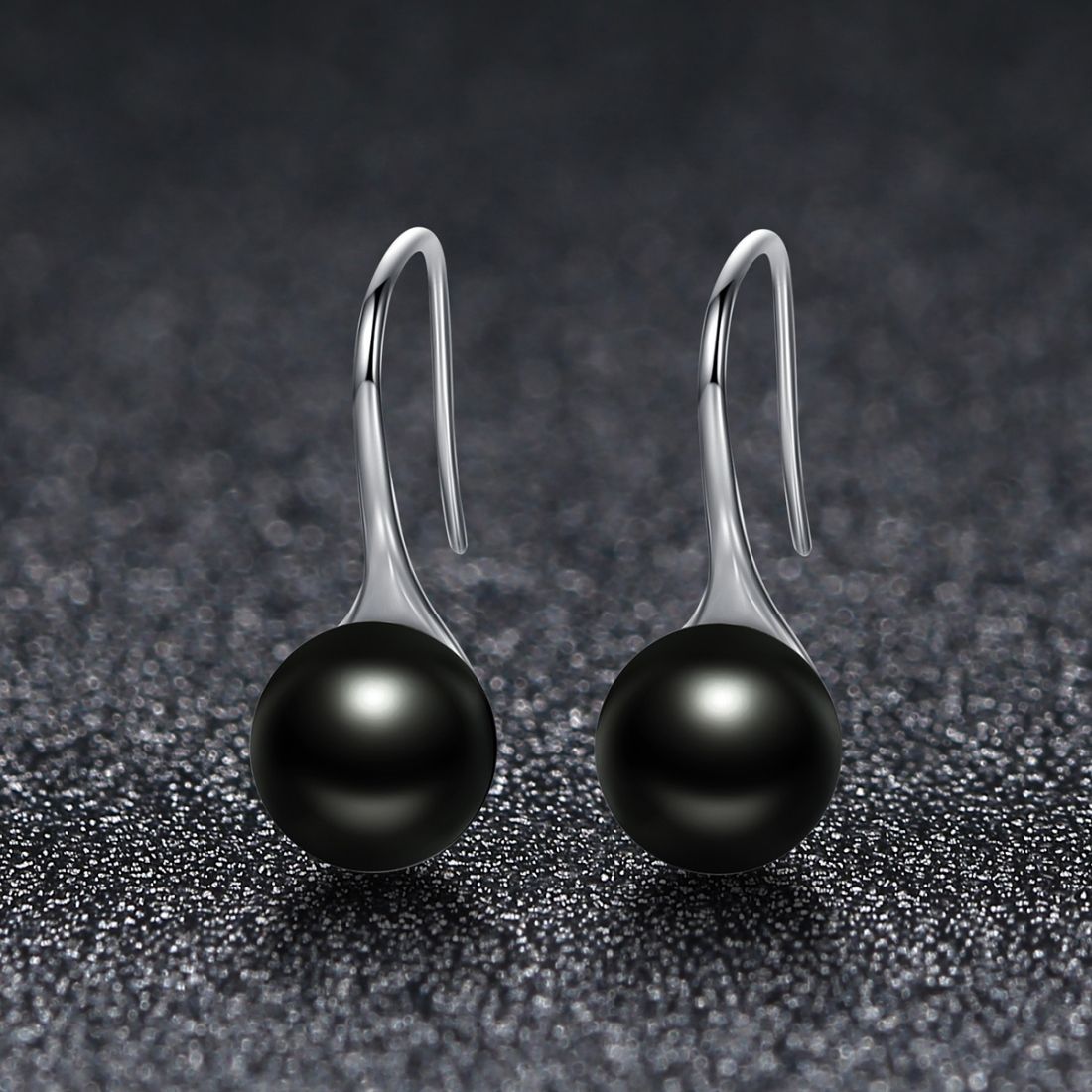 Sterling Silver Earrings, Color:Black