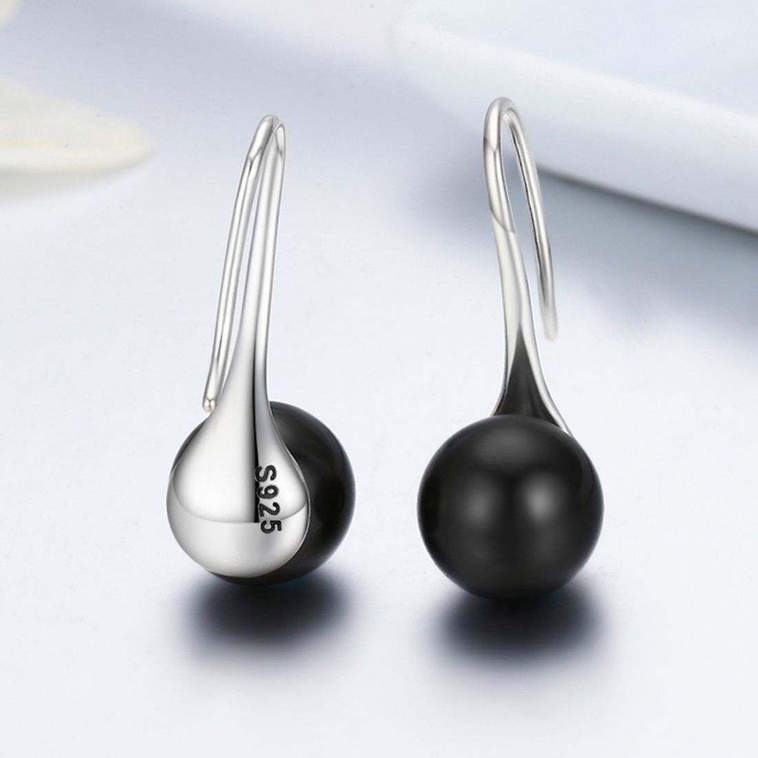 Sterling Silver Earrings, Color:Black