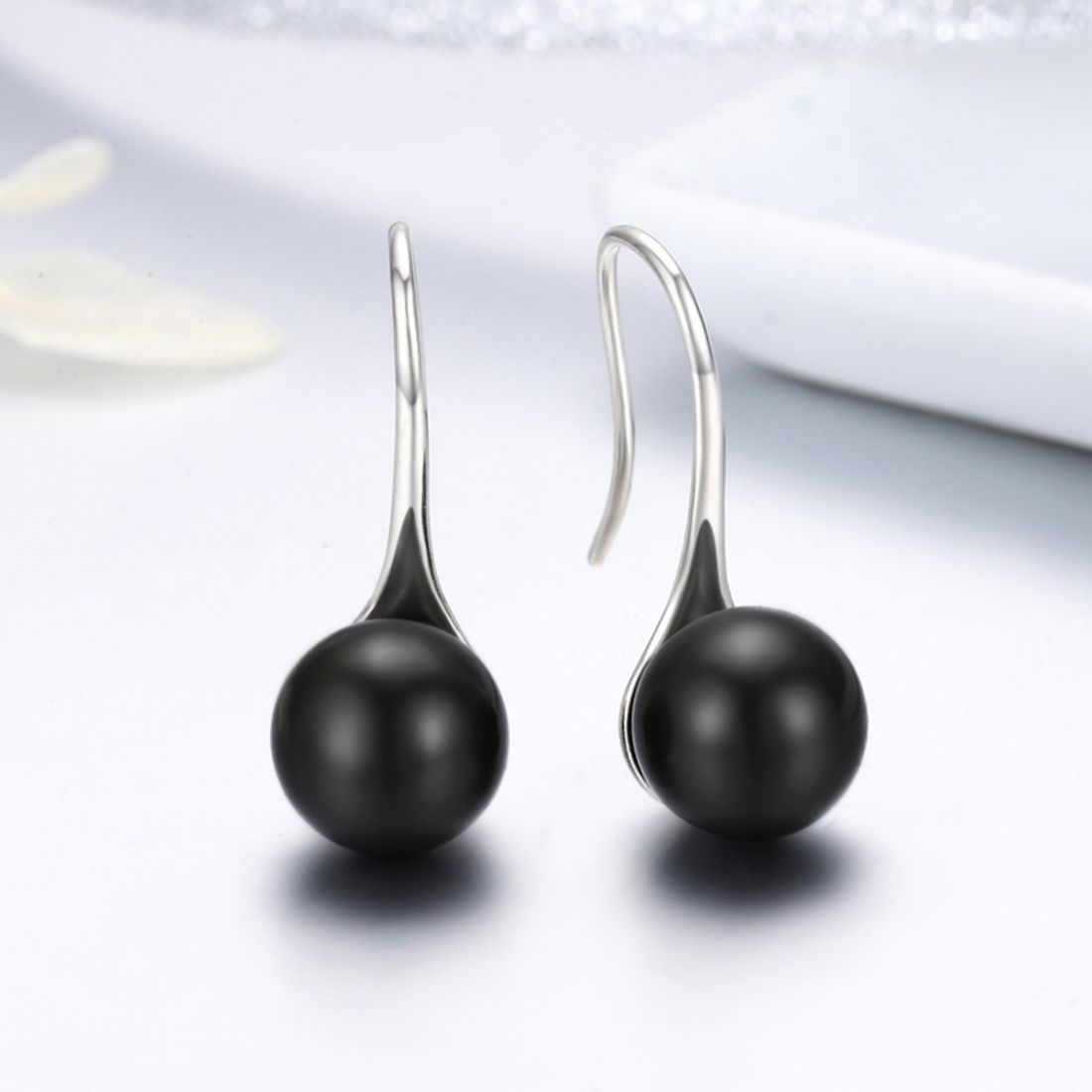 Sterling Silver Earrings, Color:Black