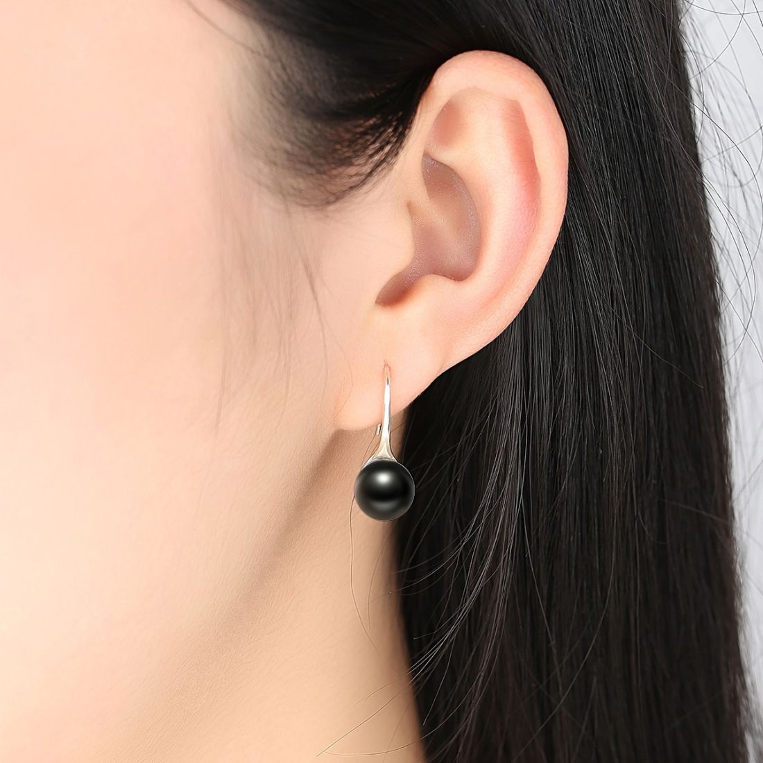 Sterling Silver Earrings, Color:Black