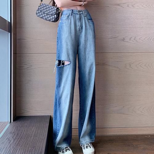 Ladies Sexy High Waist Denim Pants-Light Blue L