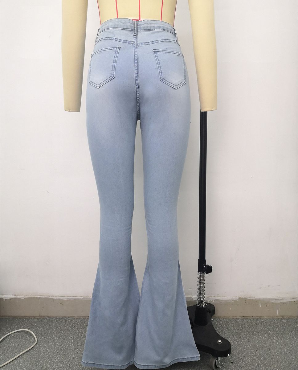 Women Love Printed Wide Leg Denim Trousers Slim Lady High-waisted Jeans