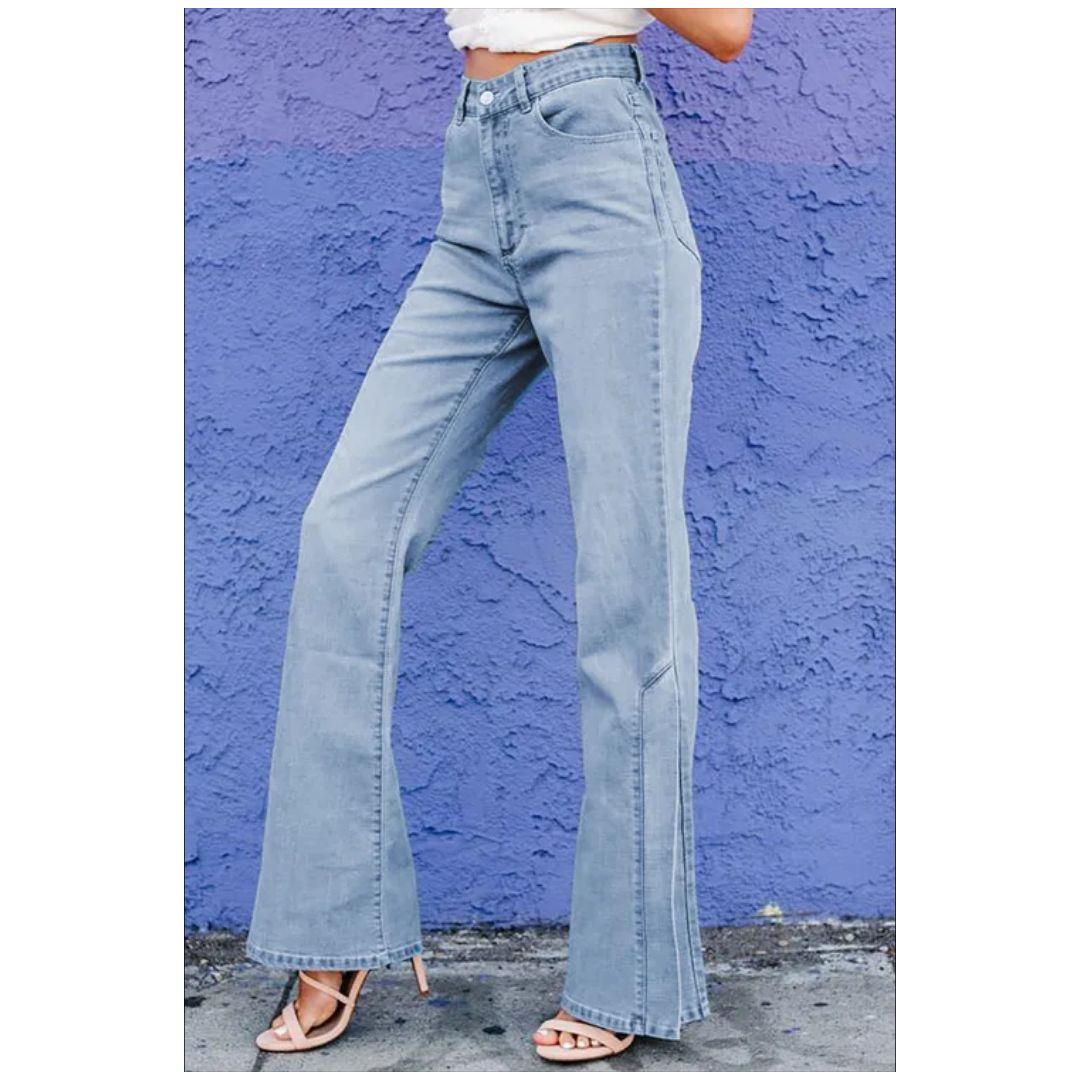 Mfed Sky Blue Wide Leg Split Hemline Flared Jeans