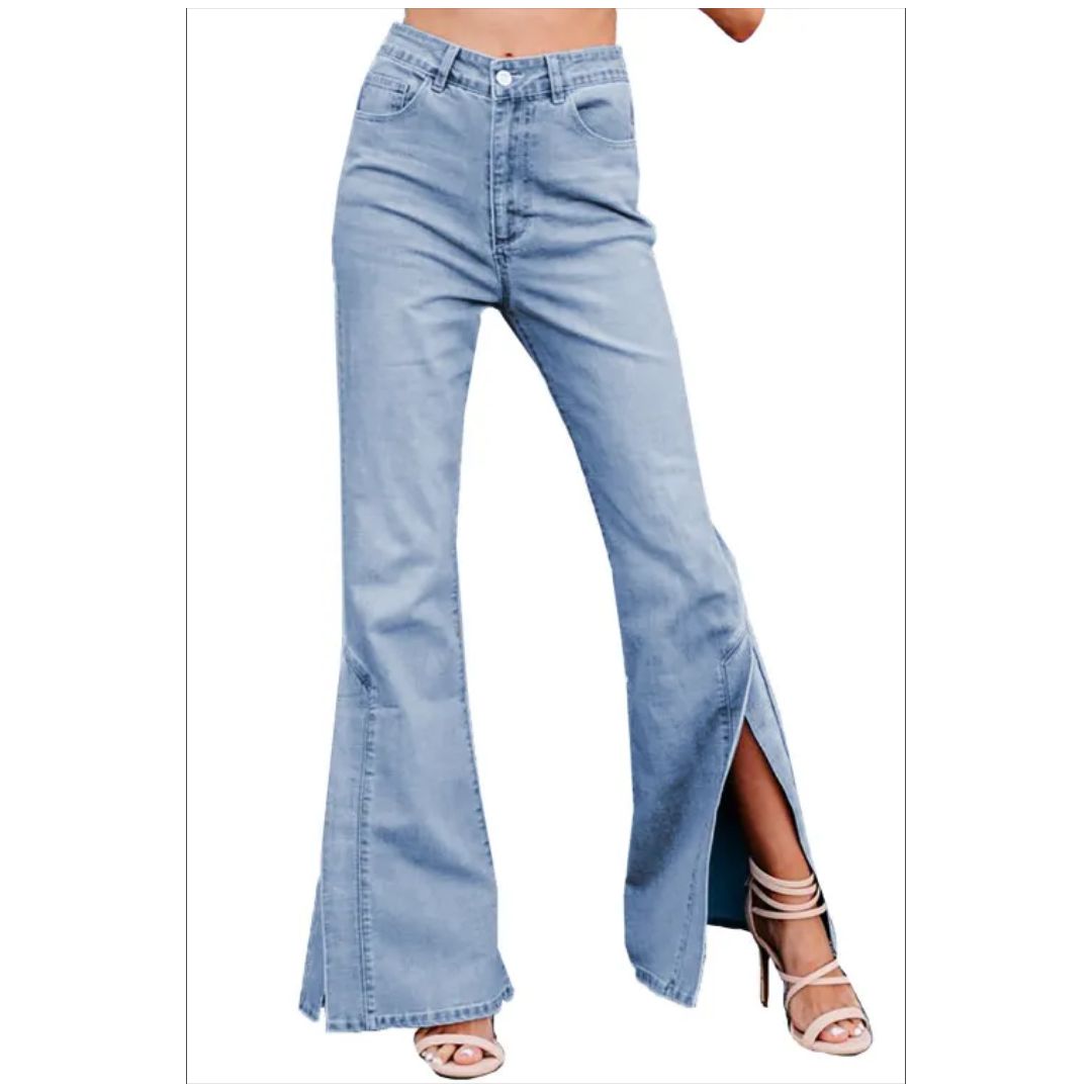 Mfed Sky Blue Wide Leg Split Hemline Flared Jeans