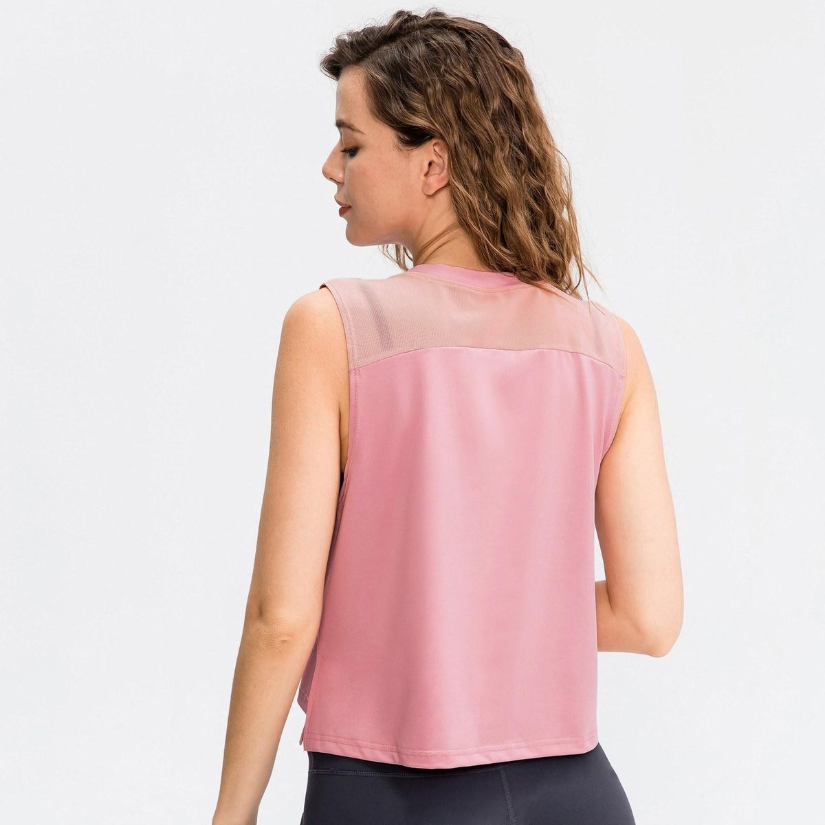 Women Workout Tank-Tops Mesh Quick Dry Stretch Loose Running Exercise Gym Yoga Tops Athletic Shirts