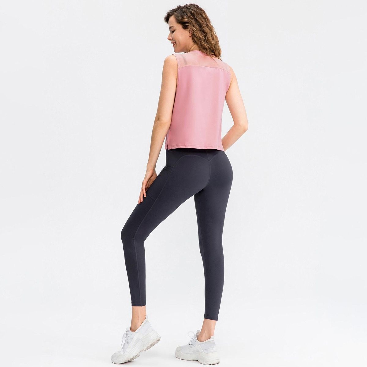 Women Workout Tank-Tops Mesh Quick Dry Stretch Loose Running Exercise Gym Yoga Tops Athletic Shirts