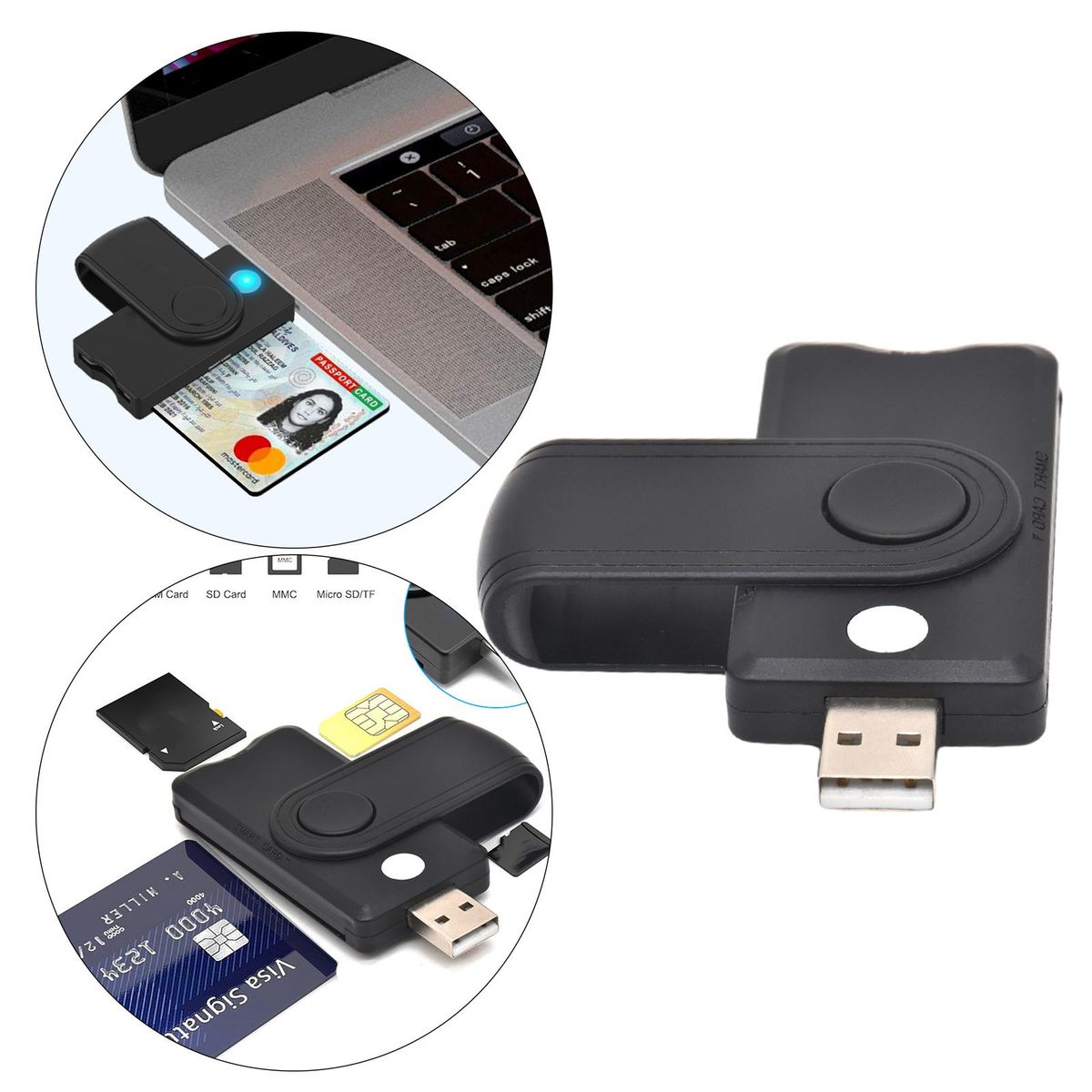 Card Reader For Windows/Linux SD/SIM Bank Cards PC Laptop Travel