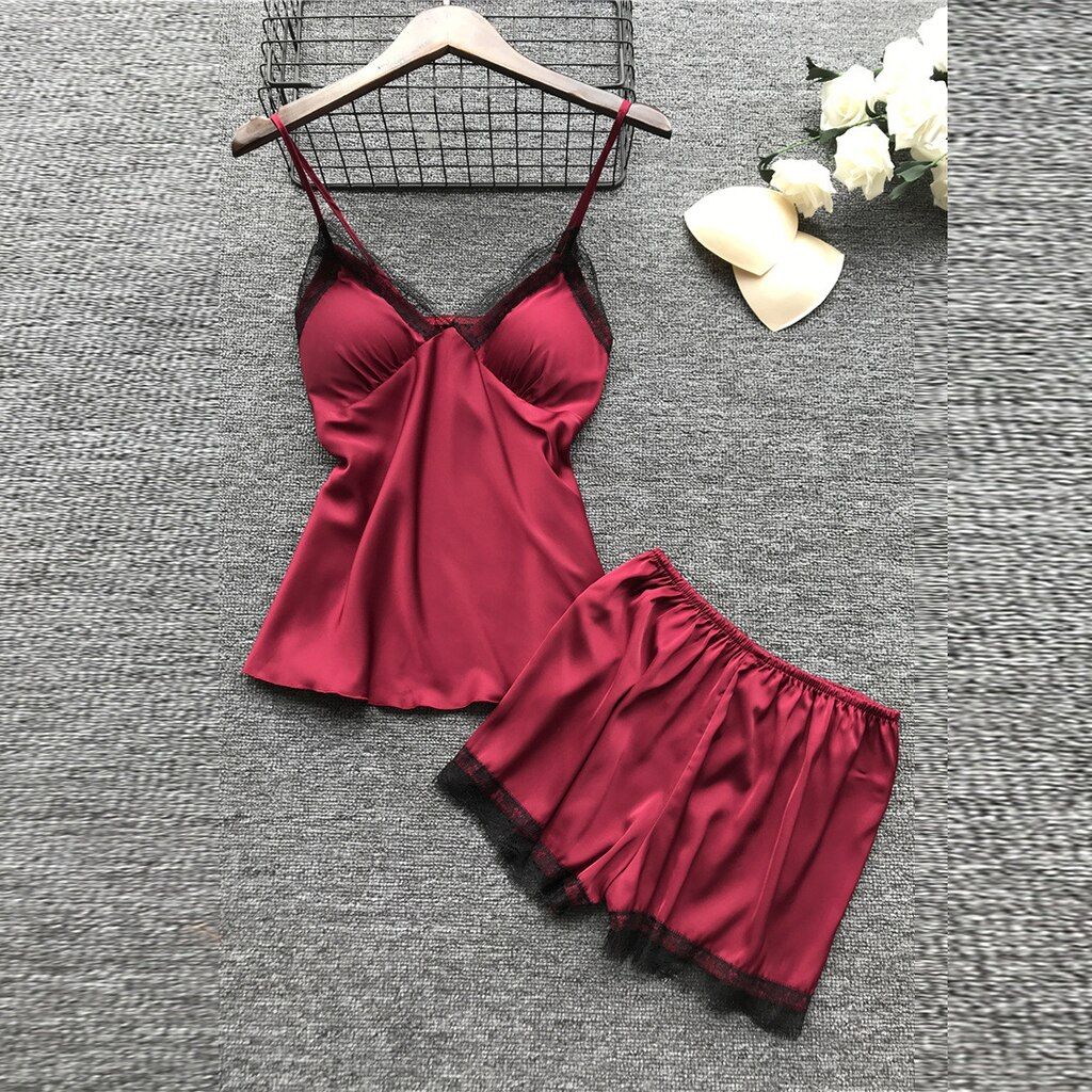 Women's Pajamas  Women Pajamas Sets Satin Sleepwear Silk 4 Pieces