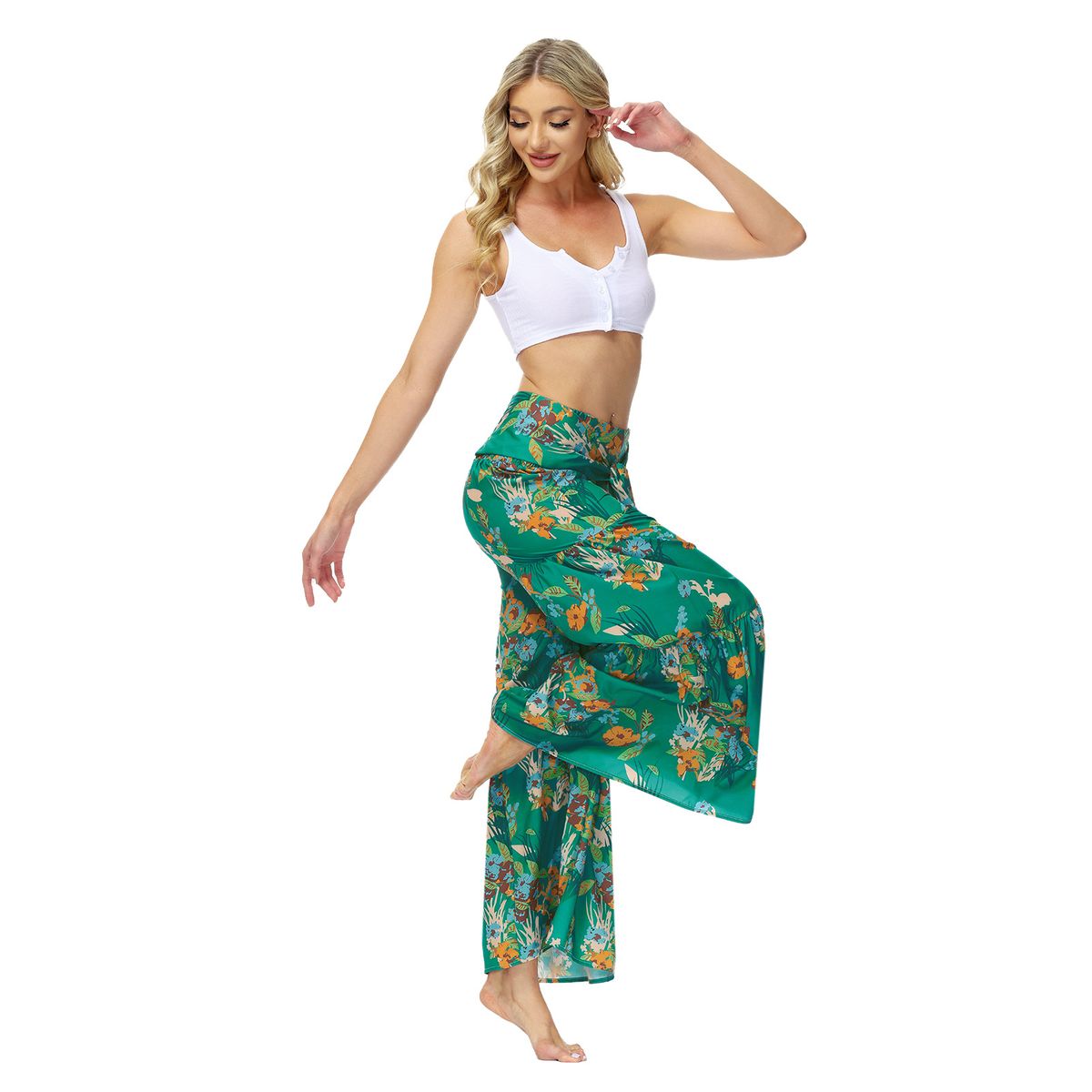 Ladies Elegant And Loose Trousers Beach Pants - Green