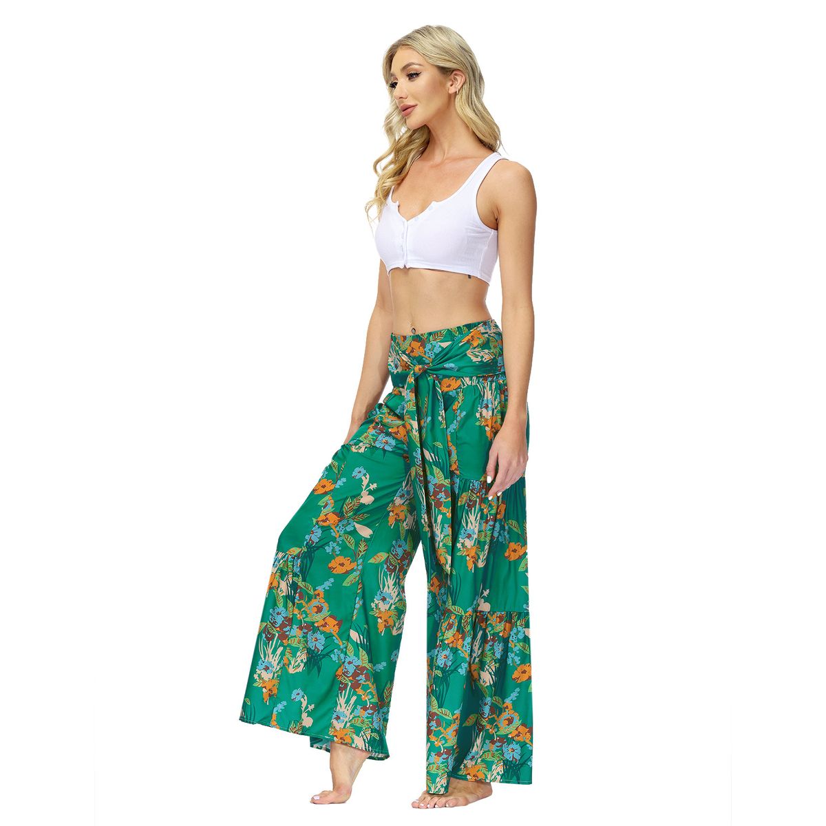 Ladies Elegant And Loose Trousers Beach Pants - Green
