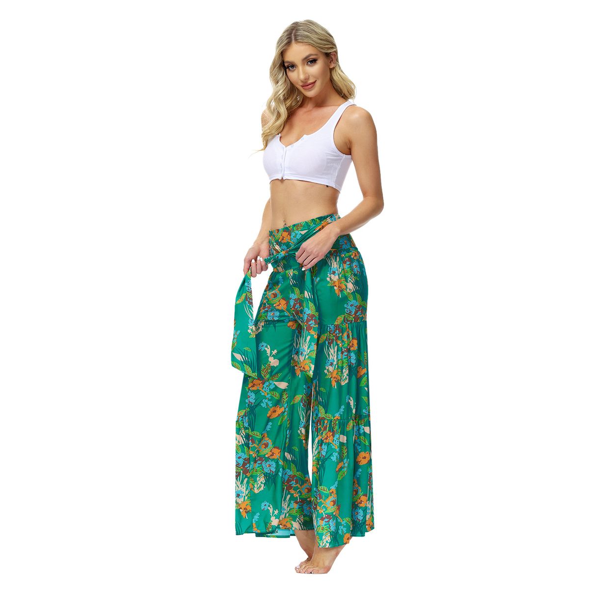 Ladies Elegant And Loose Trousers Beach Pants - Green