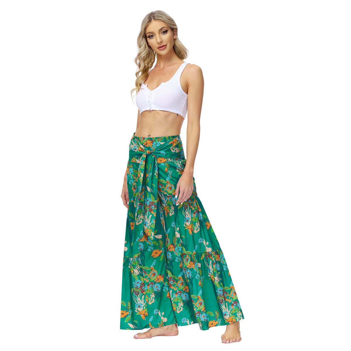 Ladies Elegant And Loose Trousers Beach Pants - Green