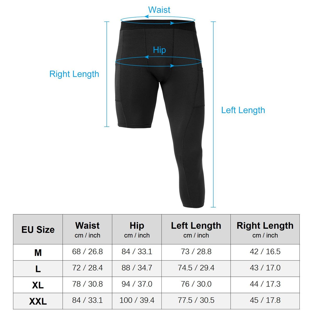 Men One Leg Tight Pants 3/4 Leggings Athletic Base Layer Men Basketball Underwear
