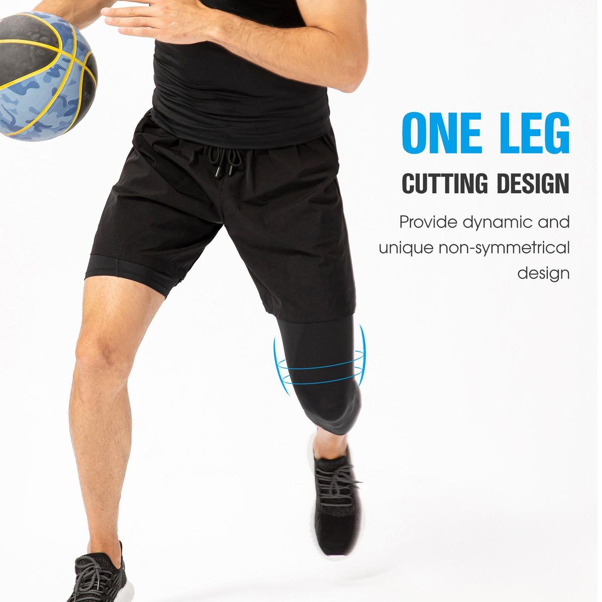 Men One Leg Tight Pants 3/4 Leggings Athletic Base Layer Men Basketball Underwear