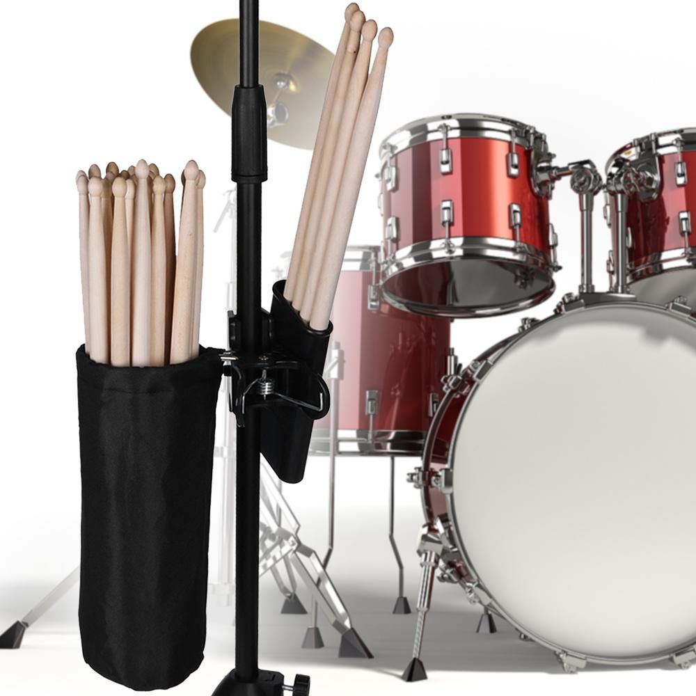 Drumstick Holder for Drum Set Clamp on Drum Stick Storage Bag Oxford Cloth Large Capacity Clip on Drumsticks Container for up to 8 Pairs