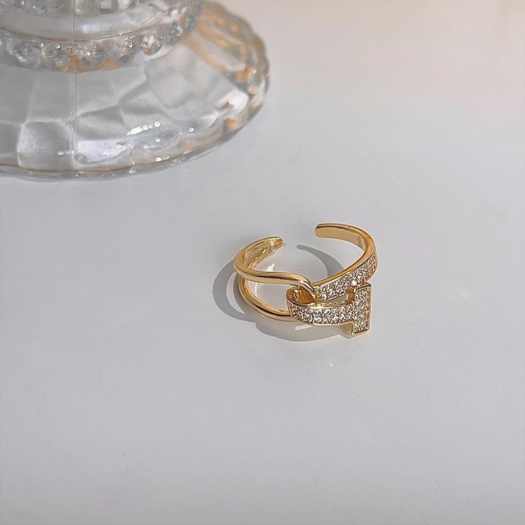 Cubic Zirconia Initial Letter T Open Cuff Ring, Real 18K Gold Plated Brass Knot Chunky Ring for Women, Nickel Free