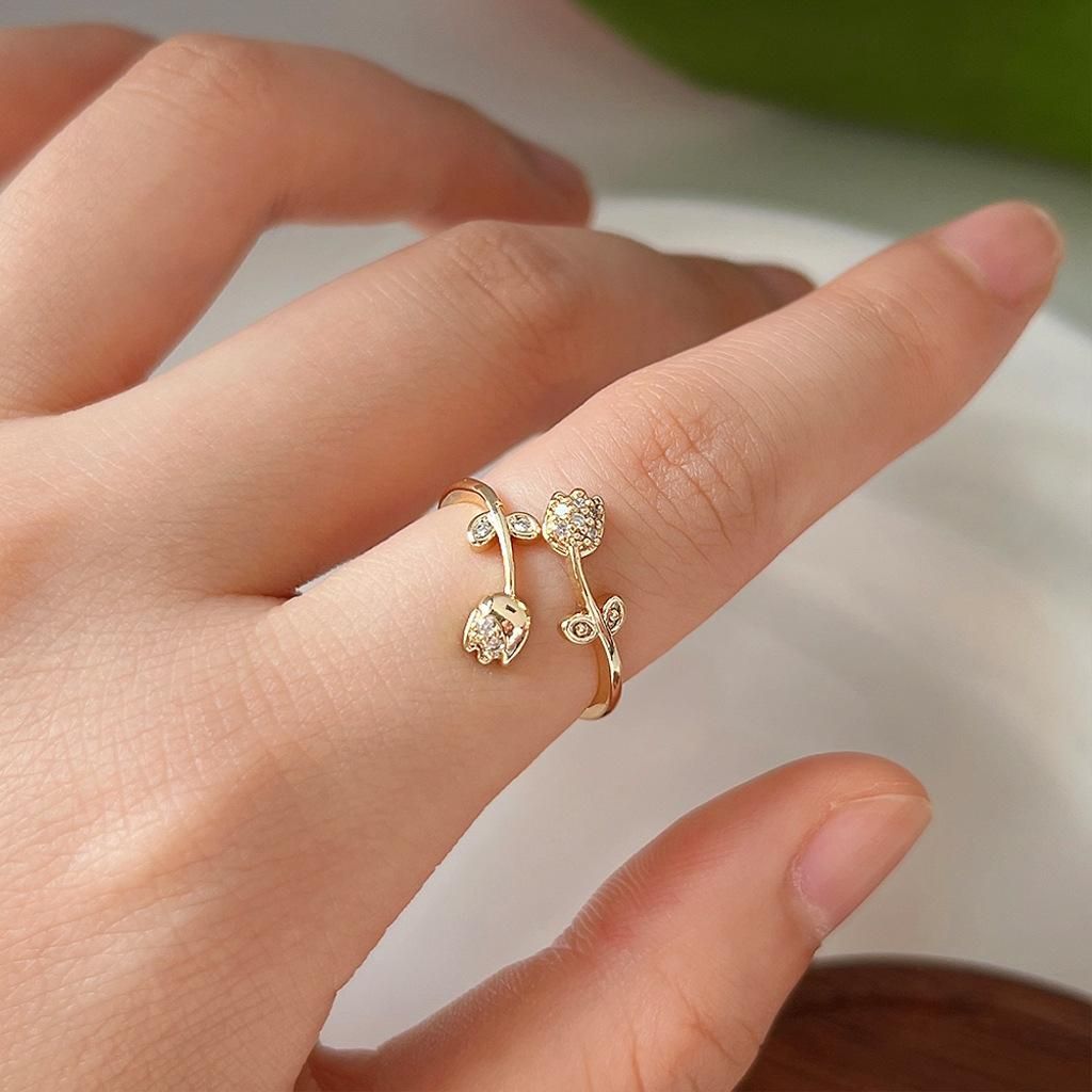 Flower Ring, Adjustable Flower Ring, Gold Flower Ring, Flower Jewellery, Micro Pave Flower Ring