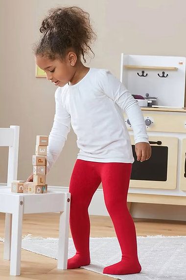 Girls 2 Pieces Thermal Tights, Red And Navy Blue