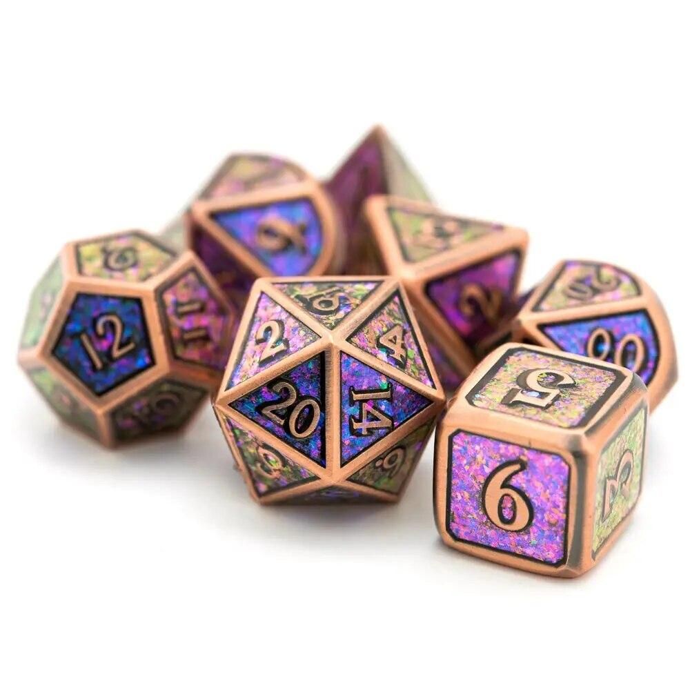 cusdie Red Copper Metal Dice, 7Pcs Enamel D&D Dice, DND Polyhedral Dice Set, for Role Playing Game MTG Pathfinder