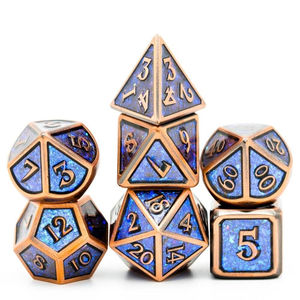 cusdie Red Copper Metal Dice, 7Pcs Enamel D&D Dice, DND Polyhedral Dice Set, for Role Playing Game MTG Pathfinder