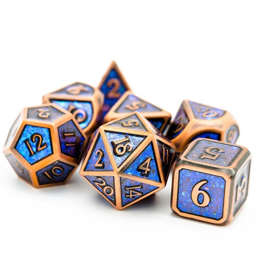 cusdie Red Copper Metal Dice, 7Pcs Enamel D&D Dice, DND Polyhedral Dice Set, for Role Playing Game MTG Pathfinder