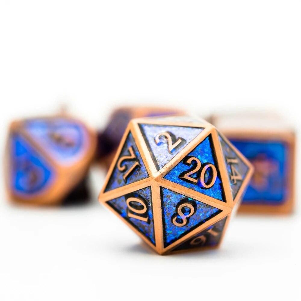 cusdie Red Copper Metal Dice, 7Pcs Enamel D&D Dice, DND Polyhedral Dice Set, for Role Playing Game MTG Pathfinder