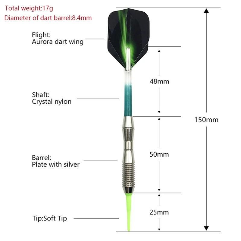 3Pcs/set Soft Tip Darts Indoor Sports Entertainment Electronic Darts Crystal Nyion Dart Board Shafts Aurora Wing Dardos