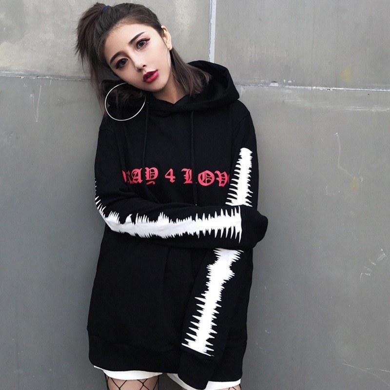 2021 hip-hop men's trendy suit Chinese characters printed hoodie men's spring and summer cotton outerwear love couple sweater black XL