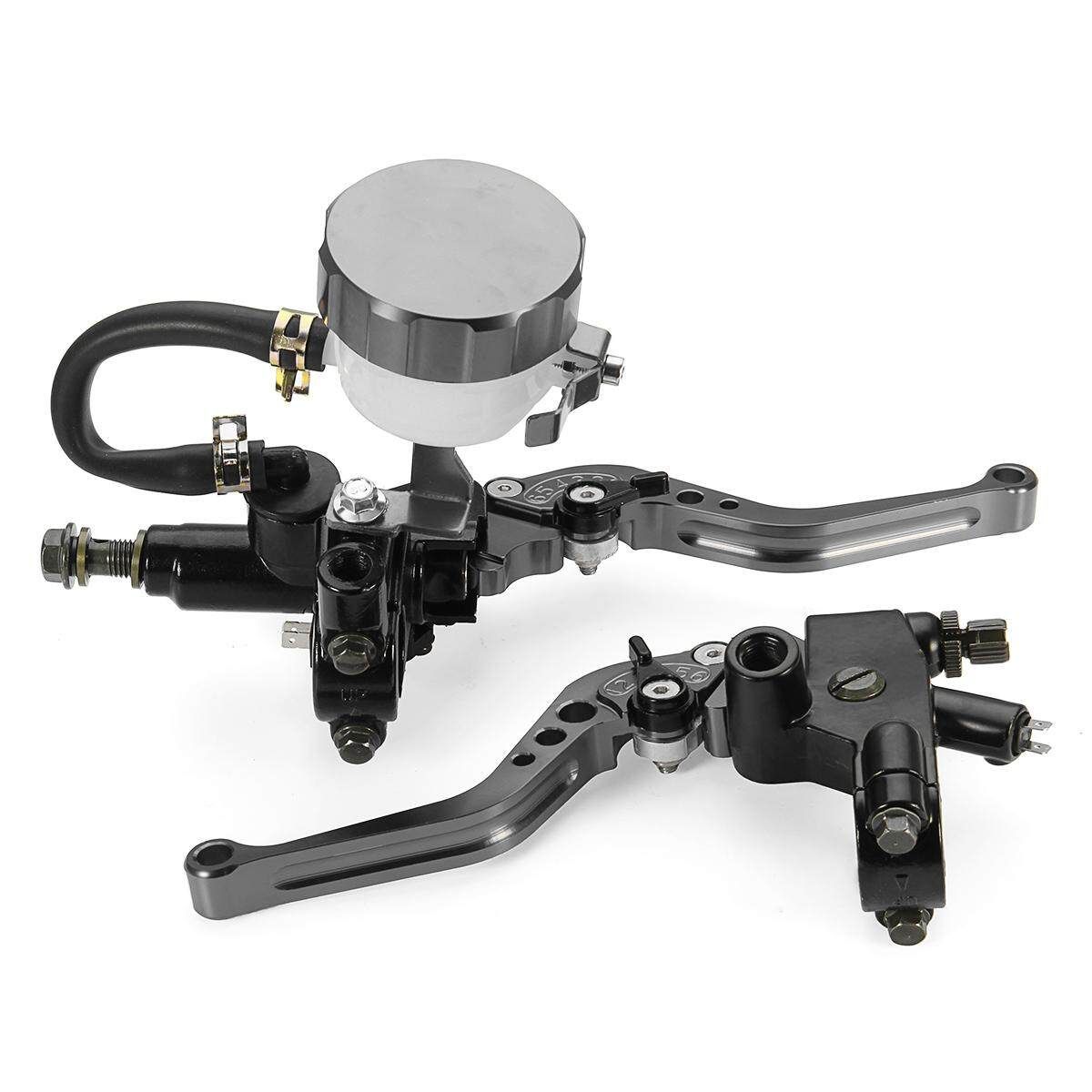 Pair Universal 7/8'' 22mm Front Brake Clutch Master Cylinder Reservoir Levers Silver Titanium Color