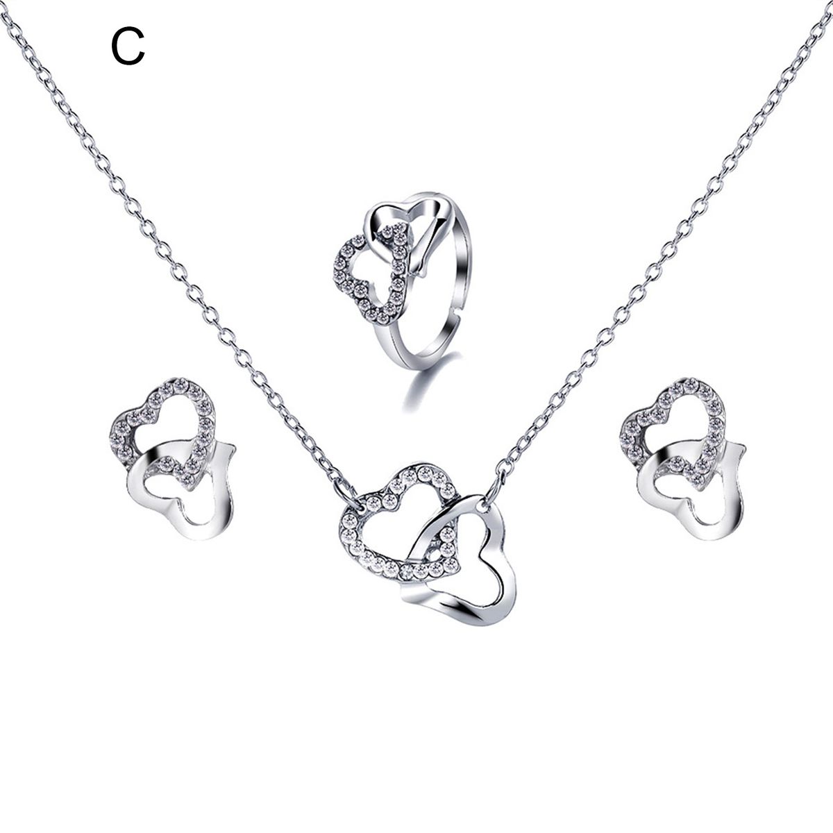 4Pcs/Set Necklace Earrings Ring Bracelet Hollow Out Heart