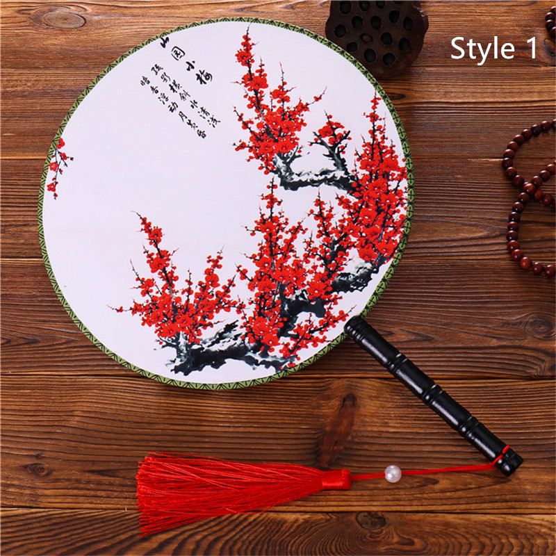 Round Dancing Printed Fan Handheld Female Style Flower With Both Chinese Classical Tassel Silk Side Circular Styles 28 Pendant