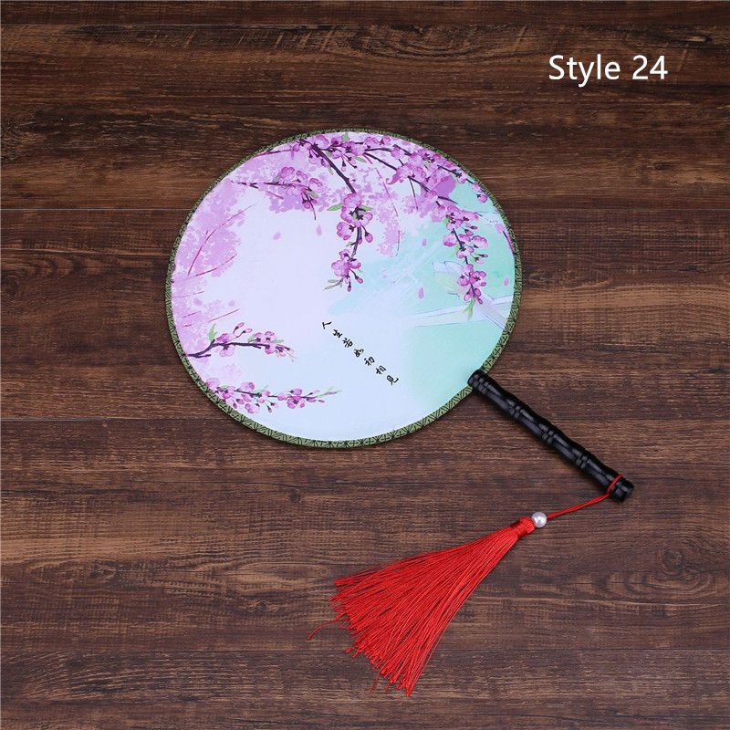 Round Dancing Printed Fan Handheld Female Style Flower With Both Chinese Classical Tassel Silk Side Circular Styles 28 Pendant