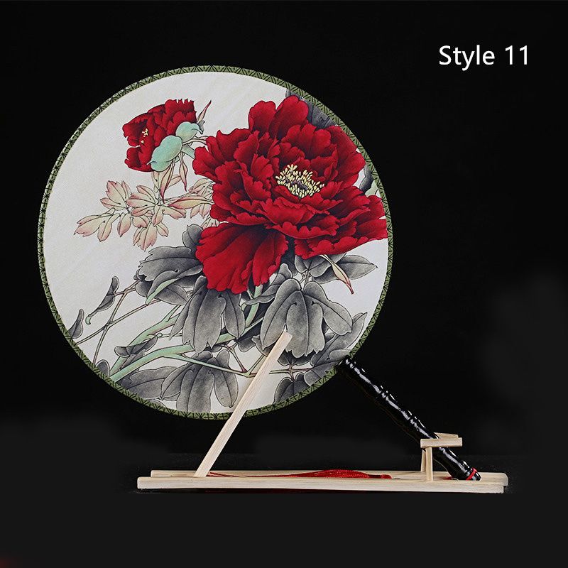 Round Dancing Printed Fan Handheld Female Style Flower With Both Chinese Classical Tassel Silk Side Circular Styles 28 Pendant