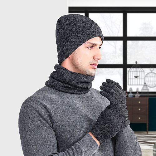 Men Autumn Winter Warm Knitted Fashion Fluffy Woolen-Black